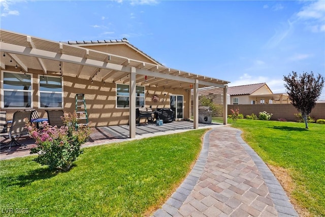 3603 E Umatilla Ave, Pahrump, NV 89061 - rear view of house with a pergola, a patio, and stucco siding