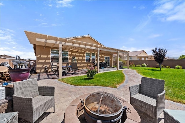 3603 E Umatilla Ave, Pahrump, NV 89061 - view of patio with a fire pit and a pergola