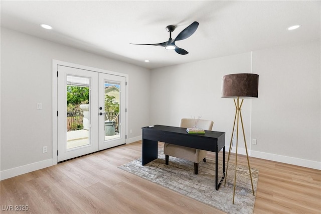 10707 Sleepy Mist Ct, Las Vegas, NV 89141 - office space with french doors, ceiling fan, light wood finished floors, and recessed lighting