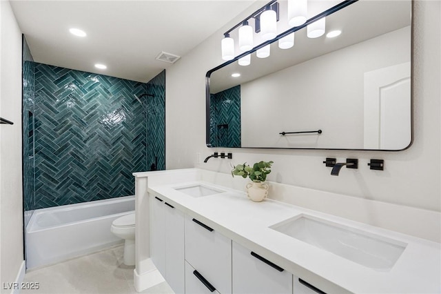 10707 Sleepy Mist Ct, Las Vegas, NV 89141 - full bath with double vanity, shower / bathtub combination, and recessed lighting