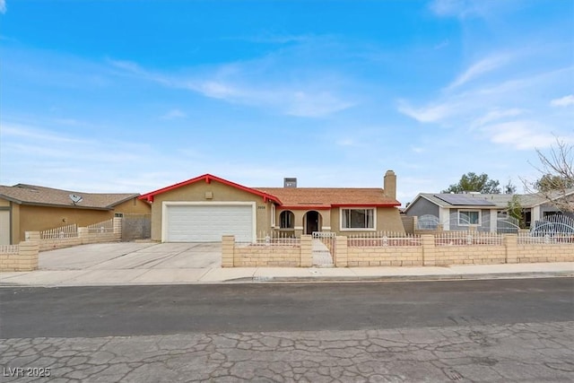 3908 Longfellow St, Las Vegas, NV 89115 - ranch-style home featuring a fenced front yard, stucco siding, a garage, and concrete driveway