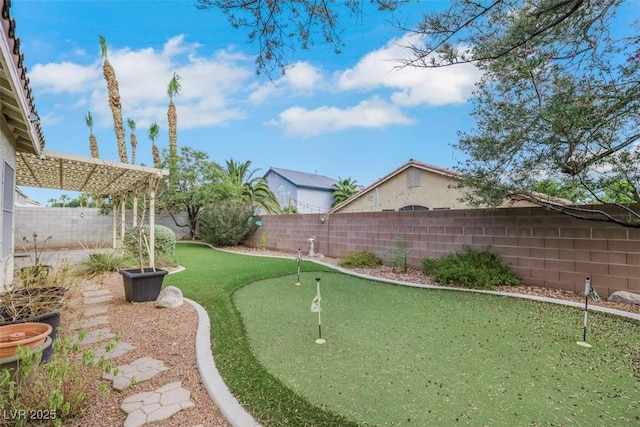 1078 Broomfield Dr, Henderson, NV 89074 - fenced backyard featuring an area to practice putting