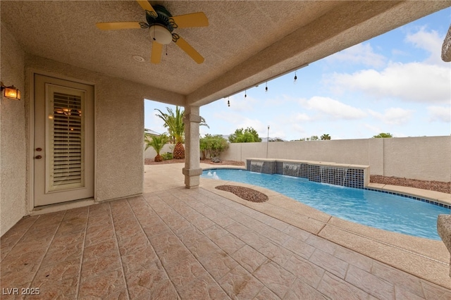 9208 Brilliant Ore Dr, Las Vegas, NV 89143 - view of pool with a fenced backyard, a patio, and ceiling fan