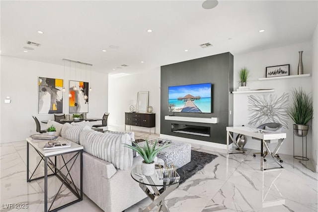 426 Tranquil Peak Ct, Henderson, NV 89012 - living area with marble finish floors, recessed lighting, and an office area