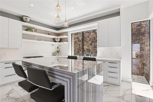 426 Tranquil Peak Ct, Henderson, NV 89012 - home office featuring light marble finish flooring and recessed lighting