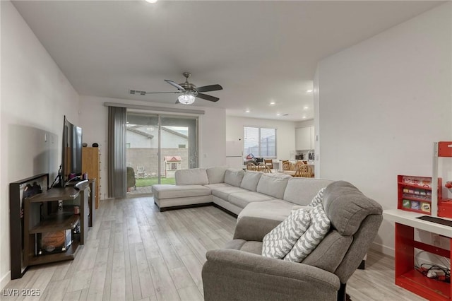 2807 Lindsey Springs St, Las Vegas, NV 89142 - living area featuring ceiling fan, light wood-style floors, and recessed lighting