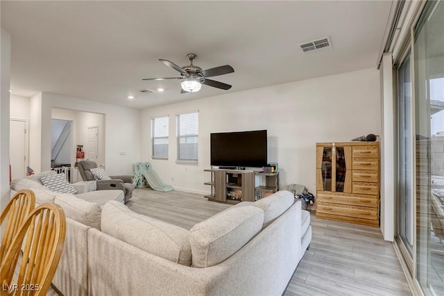 2807 Lindsey Springs St, Las Vegas, NV 89142 - living room with ceiling fan, light wood finished floors, and recessed lighting