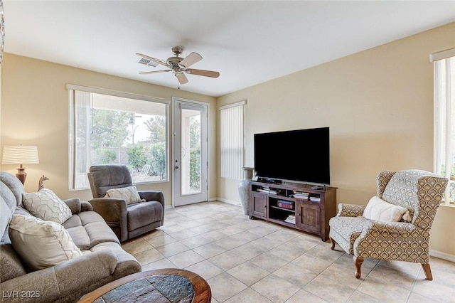 4508 Regalo Bello St, Las Vegas, NV 89135 - living area featuring plenty of natural light, ceiling fan, and light tile patterned floors