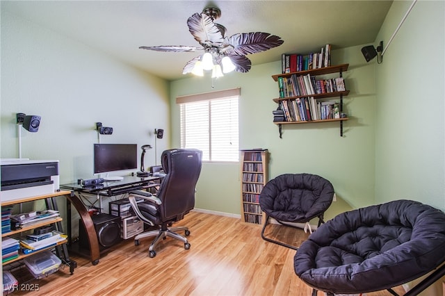 5587 Stomping Boots Ave, Las Vegas, NV 89118 - office area featuring a ceiling fan and wood finished floors