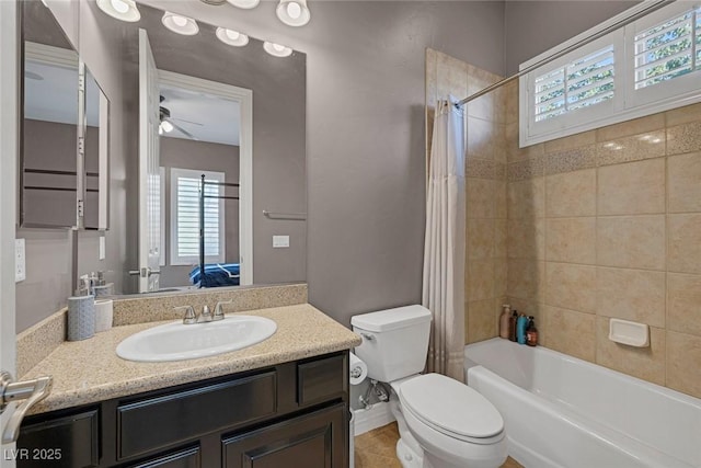 3668 Hillary Elan Ct, Las Vegas, NV 89139 - bathroom with a ceiling fan, vanity, and shower / tub combo