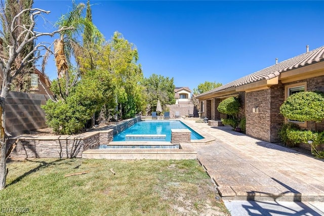 3668 Hillary Elan Ct, Las Vegas, NV 89139 - view of swimming pool with a hot tub, a patio, and a fenced backyard