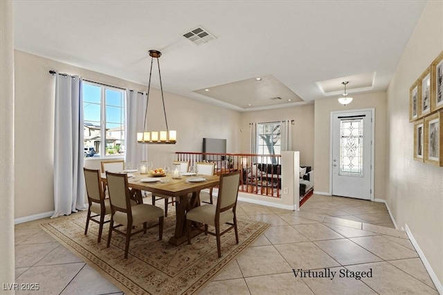 609 Doubleshot Ln, Henderson, NV 89052 - dining space with light tile patterned flooring, a raised ceiling, plenty of natural light, and recessed lighting