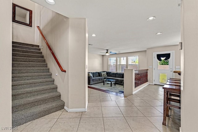 609 Doubleshot Ln, Henderson, NV 89052 - stairs with ceiling fan, recessed lighting, and tile patterned flooring