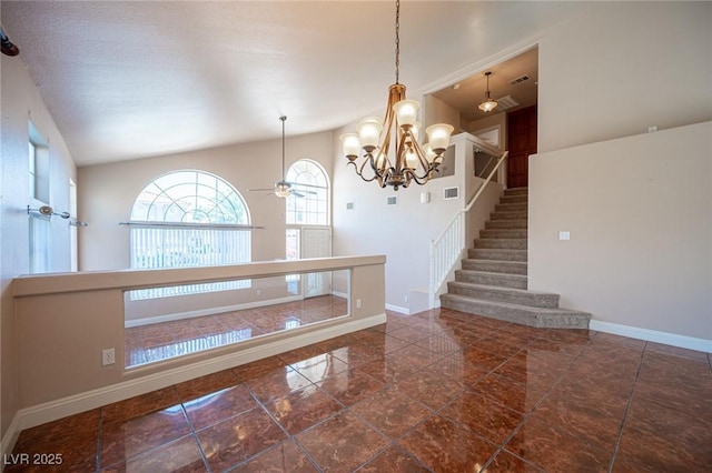 8708 Western Saddle Ave, Las Vegas, NV 89129 - staircase with a chandelier, ceiling fan, and a towering ceiling