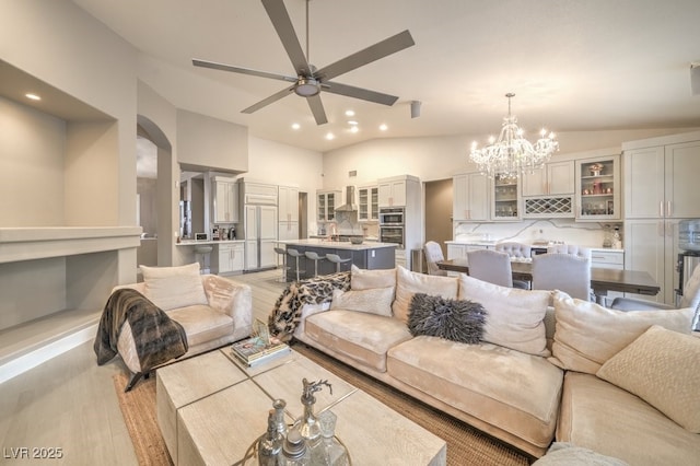 1131 Magic Meadow St, Henderson, NV 89052 - living area featuring a ceiling fan, recessed lighting, light wood finished floors, and a chandelier
