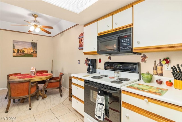 3550 Bay Sands Dr Unit 3096, Laughlin, NV 89029 - kitchen with electric stove, black microwave, a ceiling fan, light countertops, and white cabinetry