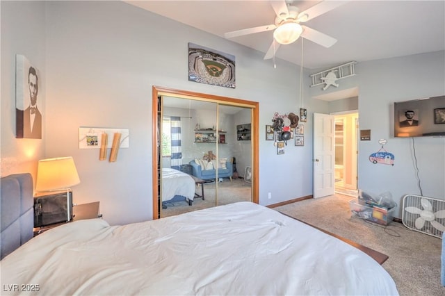 1605 Siboney Dr, Las Vegas, NV 89123 - bedroom featuring carpet floors, a closet, and a ceiling fan