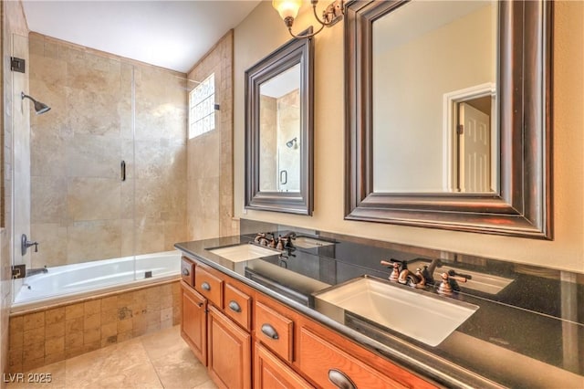 233 Ventana Heights St, Henderson, NV 89074 - bathroom with double vanity, tiled shower / bath, and tile patterned floors