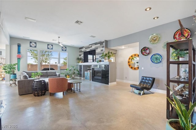 10596 Refugio St, Las Vegas, NV 89141 - living area with a ceiling fan, finished concrete floors, and recessed lighting
