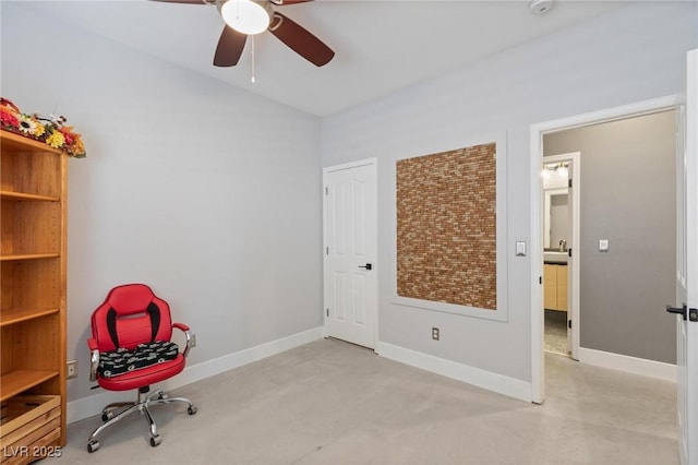 10596 Refugio St, Las Vegas, NV 89141 - unfurnished office featuring a ceiling fan, concrete flooring, and lofted ceiling