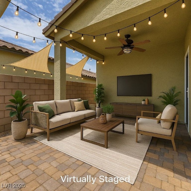 4441 Glossier Ave, North Las Vegas, NV 89084 - view of patio featuring an outdoor living space and ceiling fan