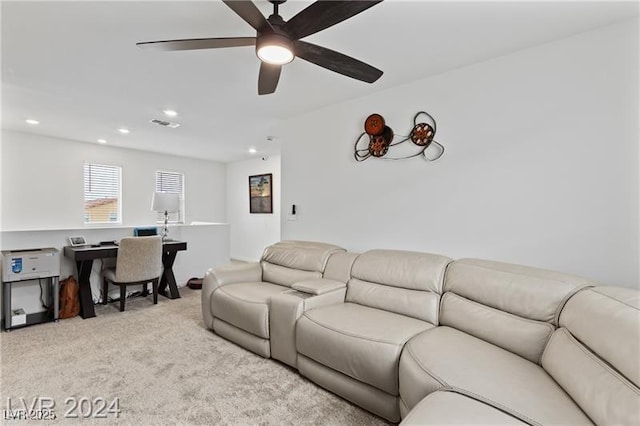 10106 Queens Pearl St, Las Vegas, NV 89141 - living area featuring carpet, a ceiling fan, and recessed lighting