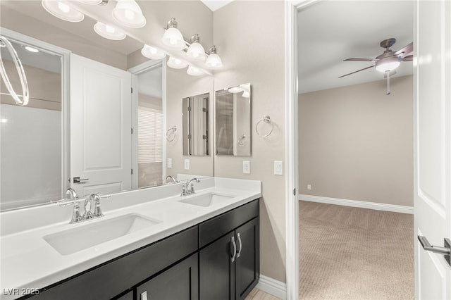 5676 Corona Vista St, Las Vegas, NV 89135 - full bath with double vanity and a ceiling fan