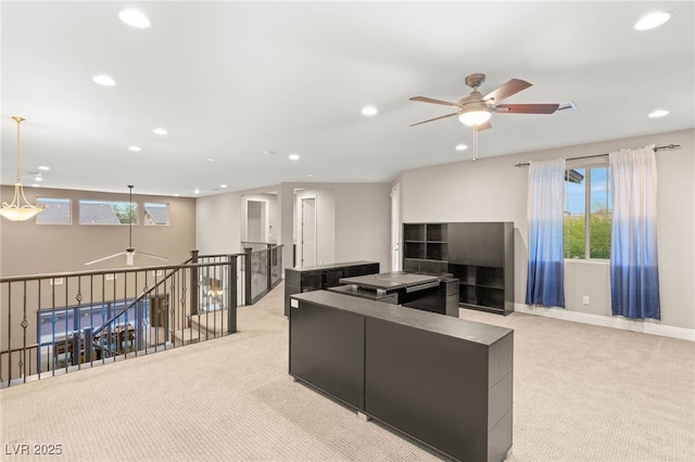 5676 Corona Vista St, Las Vegas, NV 89135 - home office featuring a ceiling fan, light carpet, recessed lighting, and healthy amount of natural light