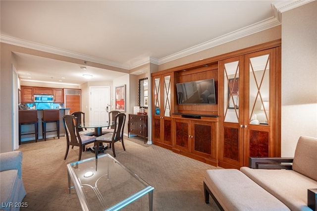 135 E Harmon Ave Unit 414, Las Vegas, NV 89109 - living area featuring light carpet and crown molding