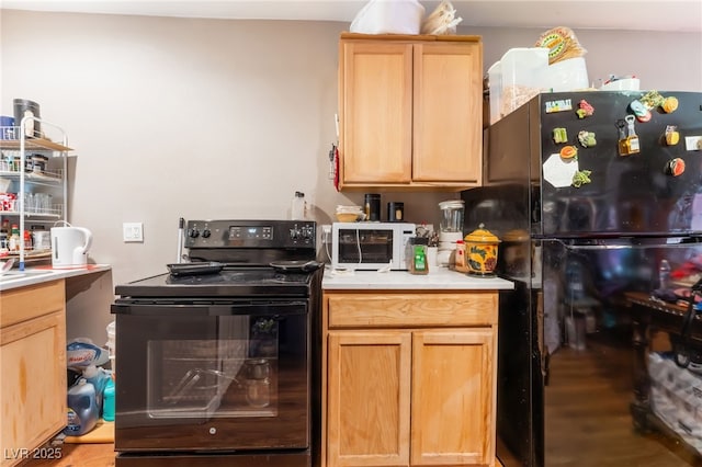 170 Palisade Ave, Las Vegas, NV 89110 - kitchen featuring black appliances, light countertops, light brown cabinets, and wood finished floors