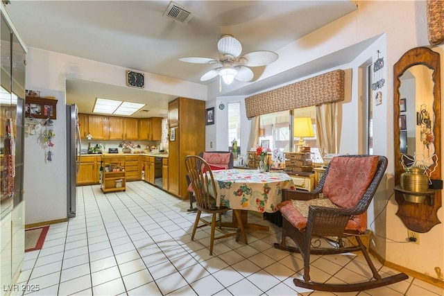 744 Milstead Ct, Las Vegas, NV 89110 - dining room with a ceiling fan and light tile patterned floors
