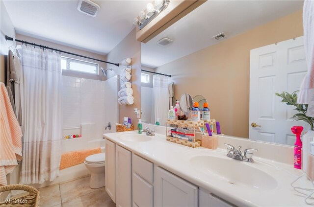1014 Lone Pine River Ave, Henderson, NV 89002 - full bath featuring double vanity, shower / bath combo, and tile patterned flooring