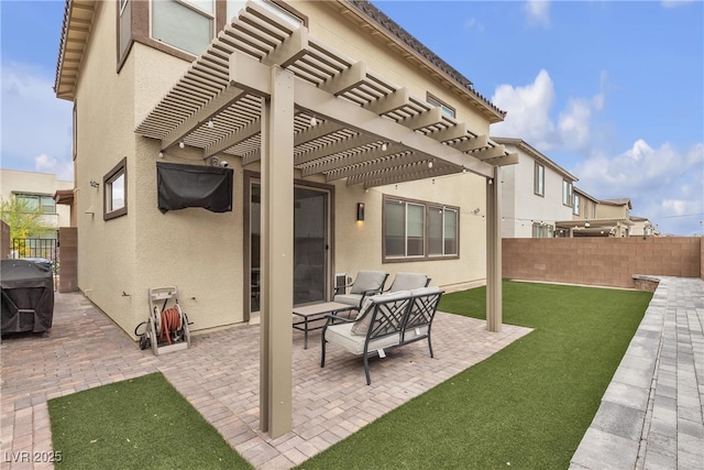 1309 Azure Jay Ave, North Las Vegas, NV 89084 - fenced backyard featuring a pergola, a patio area, outdoor lounge area, and area for grilling