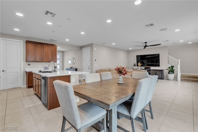 1309 Azure Jay Ave, North Las Vegas, NV 89084 - dining area featuring light tile patterned floors, a ceiling fan, and recessed lighting