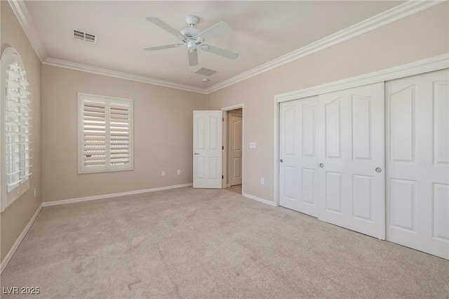 2559 Deora Way, Henderson, NV 89052 - unfurnished bedroom featuring ornamental molding, carpet, a closet, and ceiling fan
