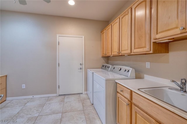 2559 Deora Way, Henderson, NV 89052 - laundry area with washer and clothes dryer, cabinet space, light tile patterned flooring, and recessed lighting