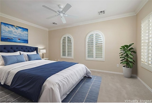 2559 Deora Way, Henderson, NV 89052 - carpeted bedroom with ornamental molding and a ceiling fan