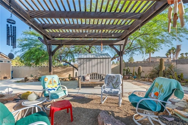 1971 Del Font Ct, Las Vegas, NV 89117 - fenced backyard featuring a patio area, a storage unit, and a pergola