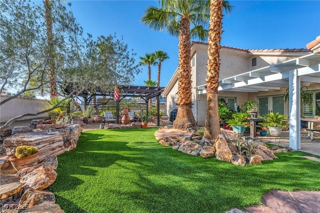1971 Del Font Ct, Las Vegas, NV 89117 - view of grassy yard featuring a pergola and a patio area