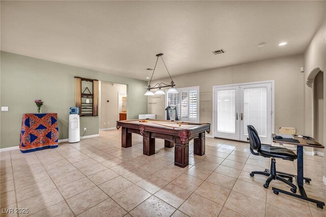 1971 Del Font Ct, Las Vegas, NV 89117 - rec room featuring french doors, light tile patterned floors, billiards, and recessed lighting