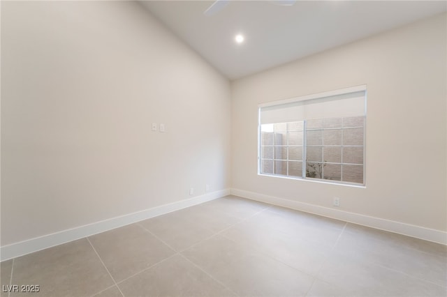 9332 Sienna Vista Dr, Las Vegas, NV 89117 - spare room with lofted ceiling, light tile patterned flooring, and recessed lighting