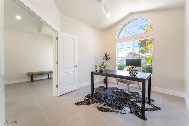 9332 Sienna Vista Dr, Las Vegas, NV 89117 - office area with lofted ceiling and light tile patterned flooring
