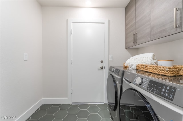 9332 Sienna Vista Dr, Las Vegas, NV 89117 - washroom featuring cabinet space, washer and dryer, and dark tile patterned flooring