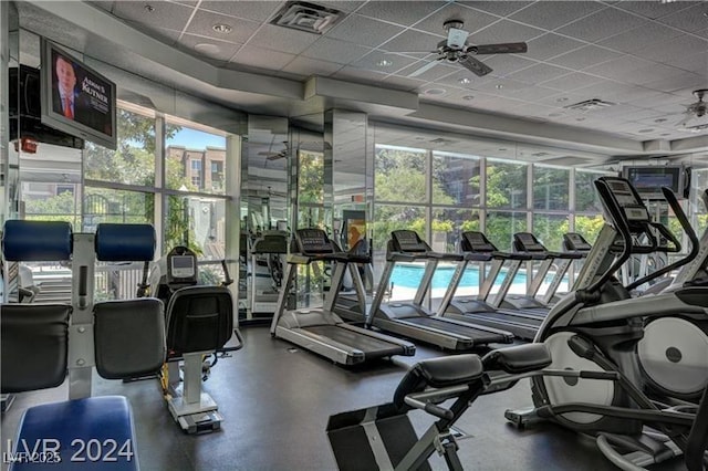 38 E Serene Ave Unit 402, Las Vegas, NV 89123 - exercise room featuring a drop ceiling and ceiling fan