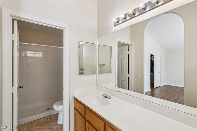 9362 Baltinglass St, Las Vegas, NV 89123 - bathroom featuring vanity, a tile shower, and tile patterned floors
