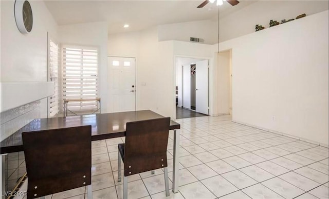 4466 New Dupell Way, Las Vegas, NV 89147 - dining area with a ceiling fan, light tile patterned flooring, and recessed lighting