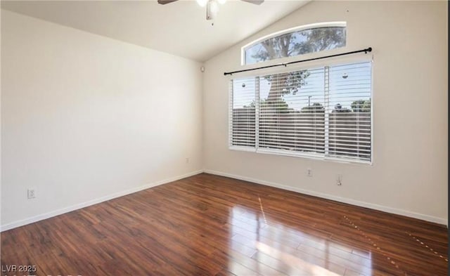 4466 New Dupell Way, Las Vegas, NV 89147 - unfurnished room with lofted ceiling, a ceiling fan, and wood finished floors