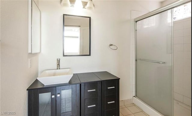 4466 New Dupell Way, Las Vegas, NV 89147 - full bathroom featuring a stall shower, double vanity, and tile patterned floors