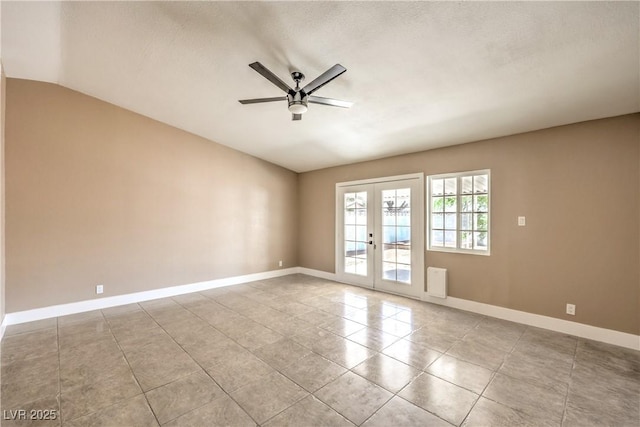 3887 Delling Ct, Las Vegas, NV 89104 - tiled spare room featuring french doors, ceiling fan, and lofted ceiling