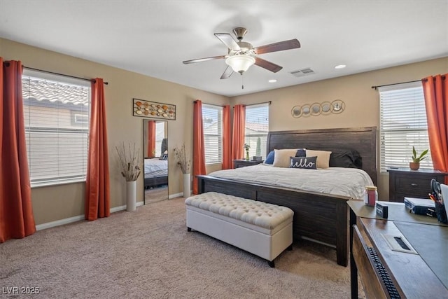 5309 Golden Melody Ln, North Las Vegas, NV 89081 - bedroom featuring light colored carpet, ceiling fan, and recessed lighting